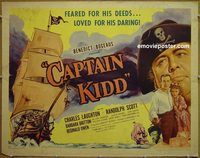 d085 CAPTAIN KIDD half-sheet movie poster '45 Charles Laughton, Scott