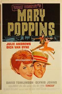 k664 MARY POPPINS style A one-sheet movie poster '64 Julie Andrews, Disney