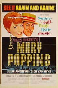 k665 MARY POPPINS one-sheet movie poster '64 Julie Andrews, Disney