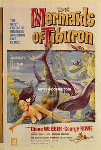 k675 MERMAIDS OF TIBURON one-sheet movie poster '62 sexy mermaid & shark!