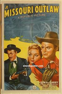 k681 MISSOURI OUTLAW one-sheet movie poster '41 Don 'Red' Barry, western!