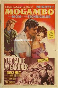 k685 MOGAMBO one-sheet movie poster '53 Clark Gable, Grace Kelly, Africa!