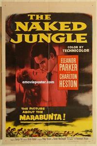 k707 NAKED JUNGLE one-sheet movie poster '54 Charlton Heston, Parker