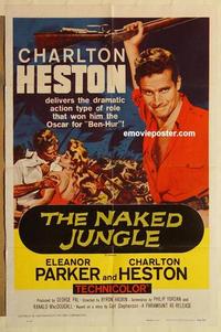 k708 NAKED JUNGLE one-sheet movie poster R60 Charlton Heston, Parker