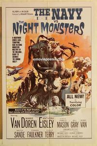 k712 NAVY VS THE NIGHT MONSTERS one-sheet movie poster '66 military horror!