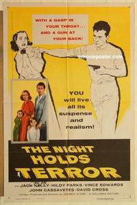 k717 NIGHT HOLDS TERROR signed one-sheet movie poster '55 with a loaded gun!