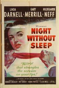 k720 NIGHT WITHOUT SLEEP one-sheet movie poster '52 L. Darnell