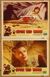 s134 CAPTIVE WILD WOMAN 2 movie lobby cards R48 sexy Acquanetta!