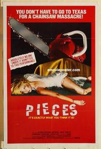 c669 PIECES one-sheet movie poster '81 Chris George, chainsaw horror!