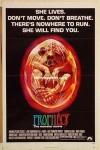 c681 PROPHECY She Lives style 1sh '79 John Frankenheimer, art of monster in embryo by Paul Lehr!