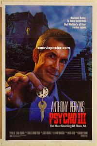 c684 PSYCHO 3 one-sheet movie poster '85 Anthony Perkins, horror sequel!