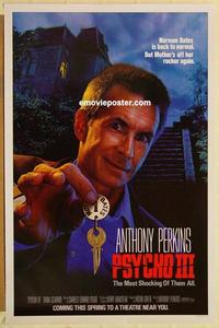 c685 PSYCHO 3 advance one-sheet movie poster '85 Anthony Perkins, horror!