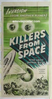 b331 KILLERS FROM SPACE three-sheet movie poster '54 Peter Graves, sci-fi!
