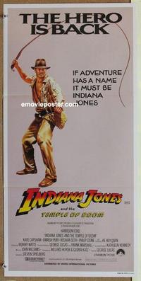b256 INDIANA JONES & THE TEMPLE OF DOOM Hero is Back style Aust daybill movie poster '84