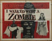 b407 I WALKED WITH A ZOMBIE half-sheet movie poster R56 Lewton, Tourneur