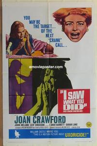 b782 I SAW WHAT YOU DID one-sheet movie poster '65 Joan Crawford, Ireland