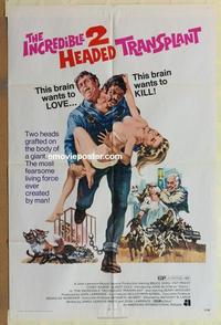 b791 INCREDIBLE TWO HEADED TRANSPLANT one-sheet movie poster '71 wacky!