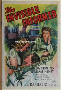 b804 INVISIBLE INFORMER one-sheet movie poster '46 insurance fraud!