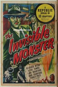 b805 INVISIBLE MONSTER one-sheet movie poster '50 Republic action serial!