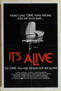 b813 IT'S ALIVE 1sh R76 Larry Cohen, classic creepy baby carriage image!