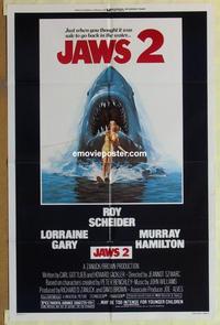 b817 JAWS 2 one-sheet movie poster '78 Roy Scheider, man-eating shark!