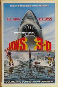h784 JAWS 3-D advance one-sheet movie poster '83 Great White Shark horror!