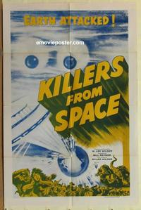 b826 KILLERS FROM SPACE one-sheet movie poster R57 Peter Graves, sci-fi!