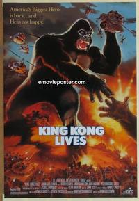 h789 KING KONG LIVES one-sheet movie poster '86 huge unhappy ape and army!