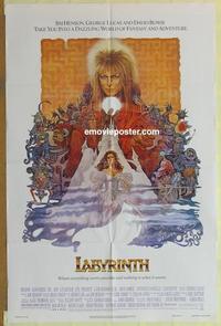 b835 LABYRINTH one-sheet movie poster '86 David Bowie, Connelly, Henson
