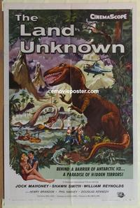 b838 LAND UNKNOWN one-sheet movie poster '57 Ken Sawyer dinosaur artwork!