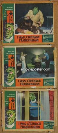 h613 I WAS A TEENAGE FRANKENSTEIN 3 movie lobby cards '57 AIP horror!