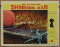 h412 INCREDIBLE SHRINKING MAN movie lobby card #3 '57 giant scissors!