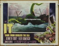 h426 IT CAME FROM BENEATH THE SEA #3 movie lobby card '55 grabs ship!