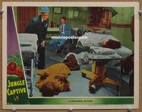 h436 JUNGLE CAPTIVE #8 movie lobby card '45 Ape Woman dead on floor!