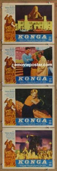 h587 KONGA 4 movie lobby cards '61 AIP sci-fi, giant ape!