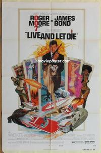 b850 LIVE & LET DIE one-sheet movie poster '73 Roger Moore as James Bond!