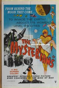 b897 MYSTERIANS RKO 1sh '59 Ishiro Honda, they're abducting Earth's women & leveling its cities!