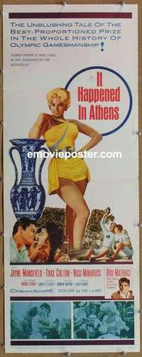 b322 IT HAPPENED IN ATHENS insert movie poster '62 Jayne Mansfield