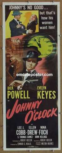 b329 JOHNNY O'CLOCK insert movie poster R56 Dick Powell, Evelyn Keyes