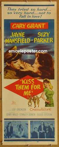 b347 KISS THEM FOR ME insert movie poster '57 Cary Grant, Suzy Parker