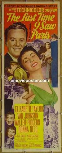 b359 LAST TIME I SAW PARIS insert movie poster '54 Liz Taylor