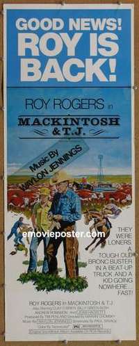 b380 MACKINTOSH & TJ insert movie poster '75 Roy Rogers, Tanenbaum art!