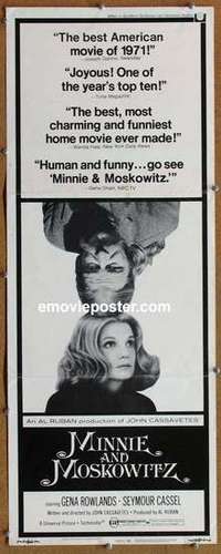 b401 MINNIE & MOSKOWITZ insert movie poster '71 Cassavetes, Rowlands