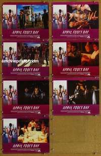 j032 APRIL FOOLS DAY 7 English movie lobby cards '86 horror comedy!