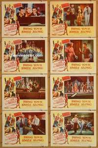 j236 BRING YOUR SMILE ALONG 8 movie lobby cards '55 first Blake Edwards!