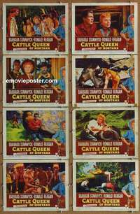 j238 CATTLE QUEEN OF MONTANA 8 movie lobby cards '54 Stanwyck, Reagan