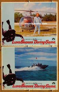 h084 DARING GAME 2 movie lobby cards '68 Lloyd Bridges, sky-diving!