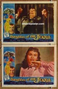 h085 DAUGHTER OF DR JEKYLL 2 movie lobby cards '57 John Agar, Ulmer