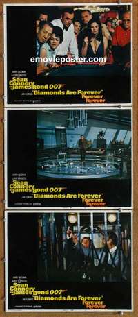 h427 DIAMONDS ARE FOREVER 3 movie lobby cards '71 Connery as James Bond!