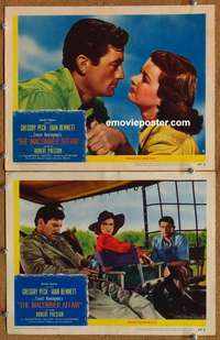 h208 MACOMBER AFFAIR 2 movie lobby cards '47 Greg Peck, Joan Bennett